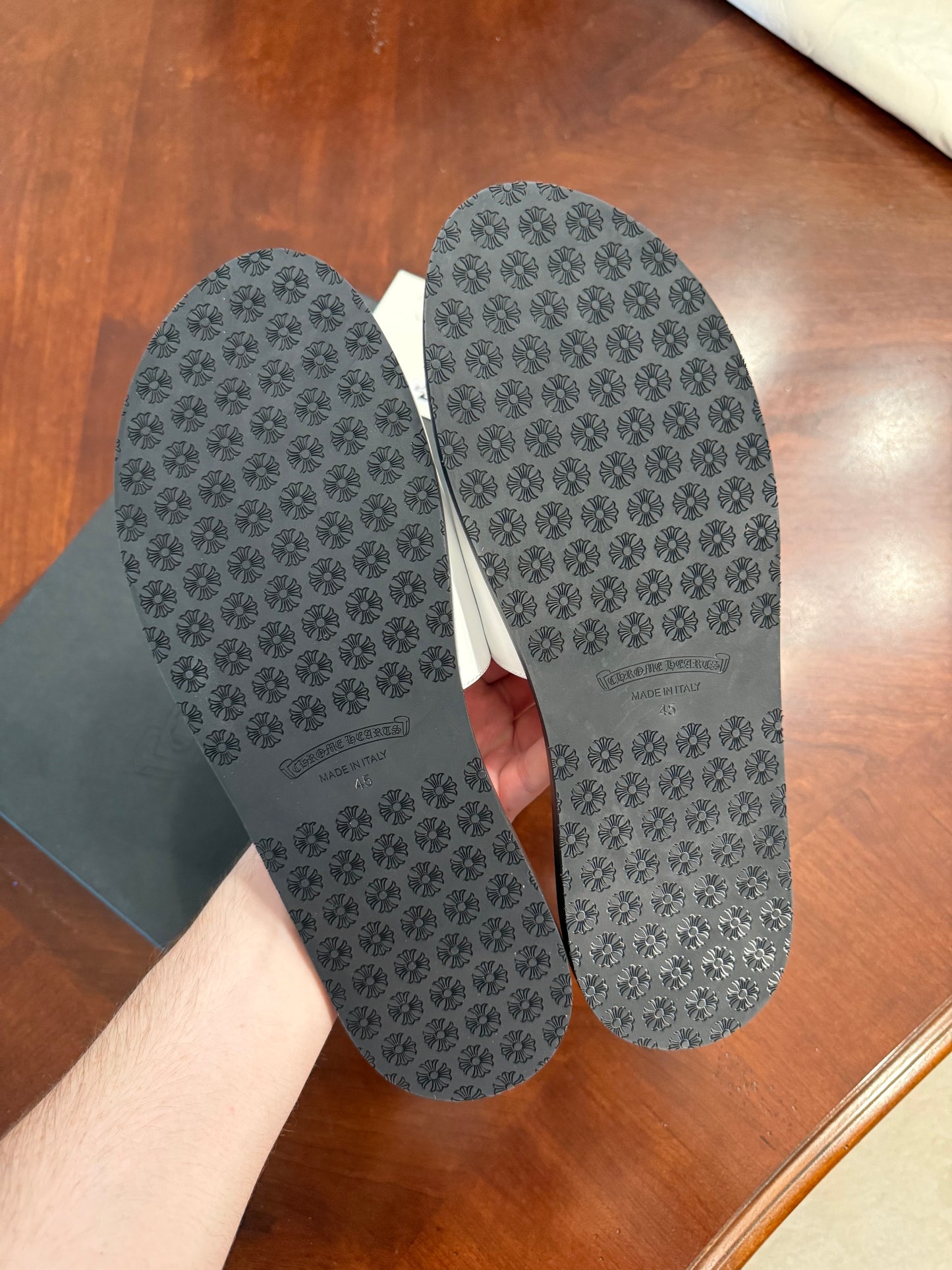 Chrome Hearts White Leather Cross Patch Slides