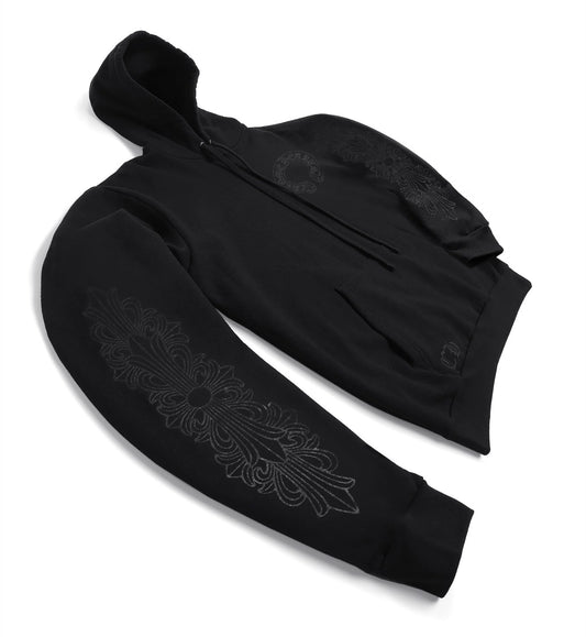 Chrome Hearts Black Pullover Horseshoe Floral Hoodie
