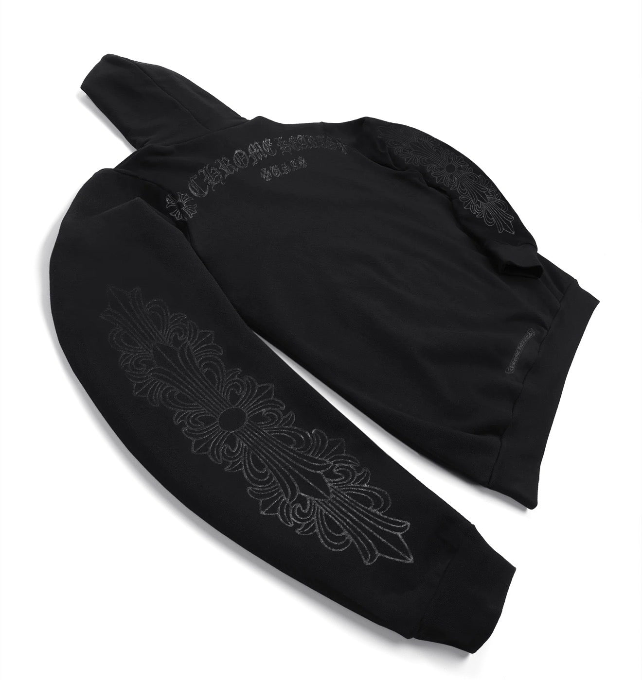 Chrome Hearts Black Pullover Horseshoe Floral Hoodie